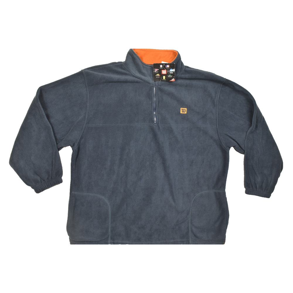 Vtg Wilson Fleece Pullover Quarter Zip Sweater Mens XXL Grey Orange Logo Warm
